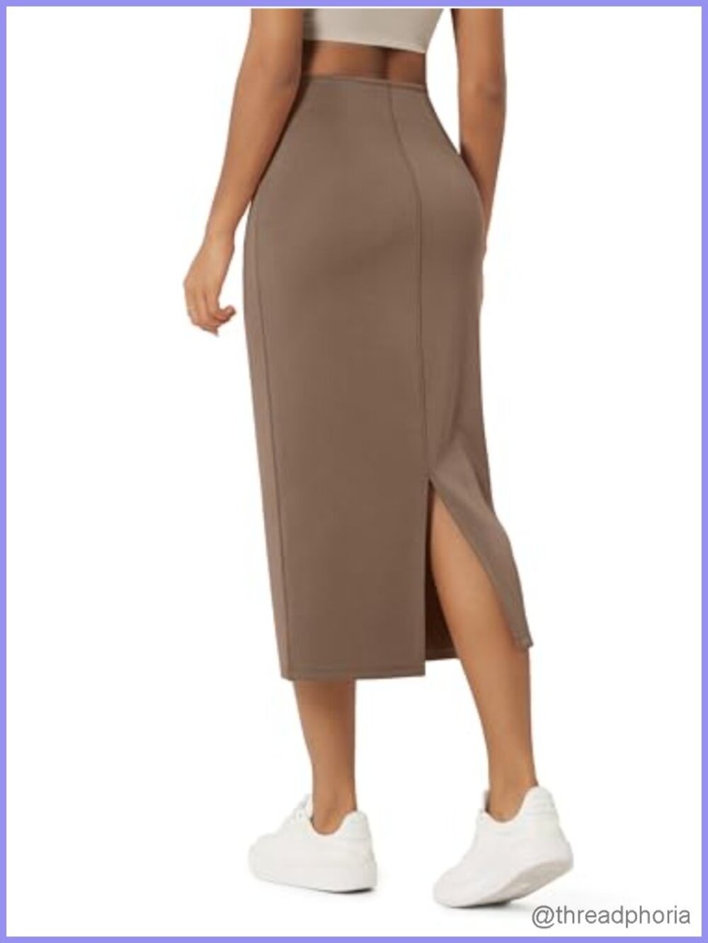 Modal Midi Skirt for Women High Waist Back Slit Side Pockets Work Casual